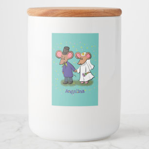 Cute mouse couple cartoon illustration food label