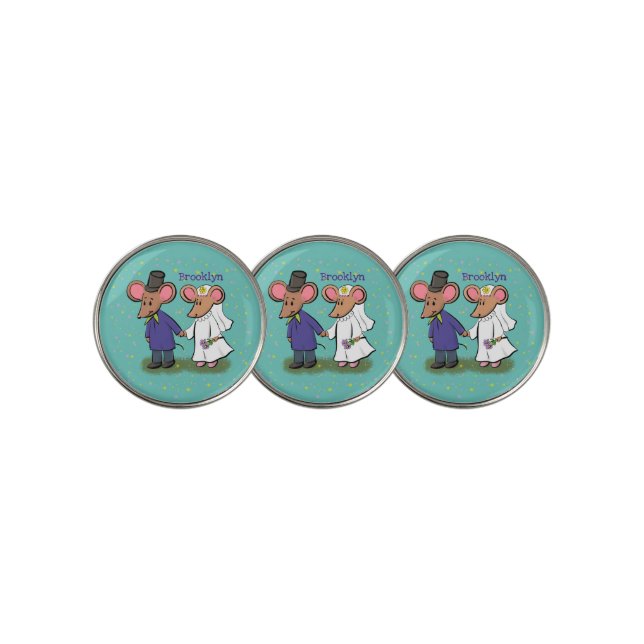 Cute mouse couple cartoon illustration golf ball marker (3 Up)