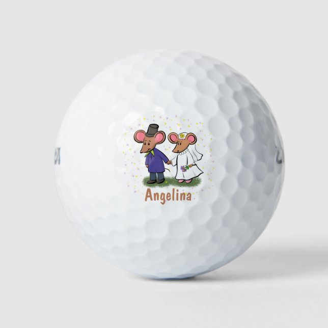 Cute mouse couple cartoon illustration golf balls (Front)