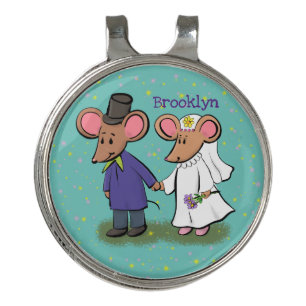 Cute mouse couple cartoon illustration golf hat clip