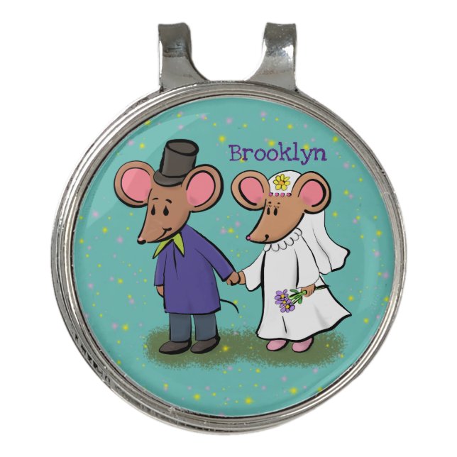 Cute mouse couple cartoon illustration golf hat clip (Front)