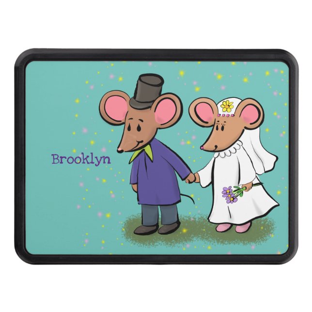 Cute mouse couple cartoon illustration hitch cover (Front)