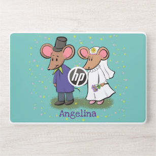 Cute mouse couple cartoon illustration HP laptop skin