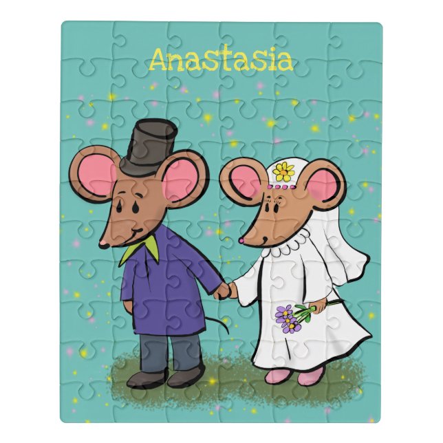 Cute mouse couple cartoon illustration jigsaw puzzle (Puzzle Vertical)