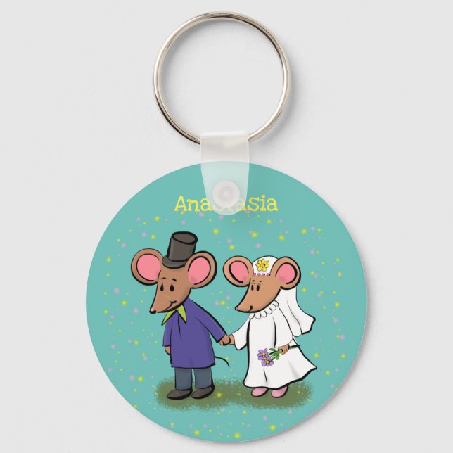 Cute mouse couple cartoon illustration keychain (Front)
