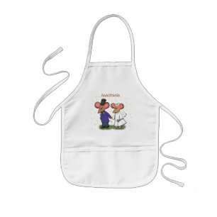 Cute mouse couple cartoon illustration kids' apron
