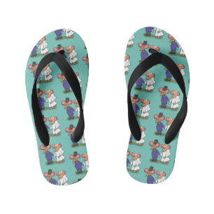 Cute mouse couple cartoon illustration kid's flip flops