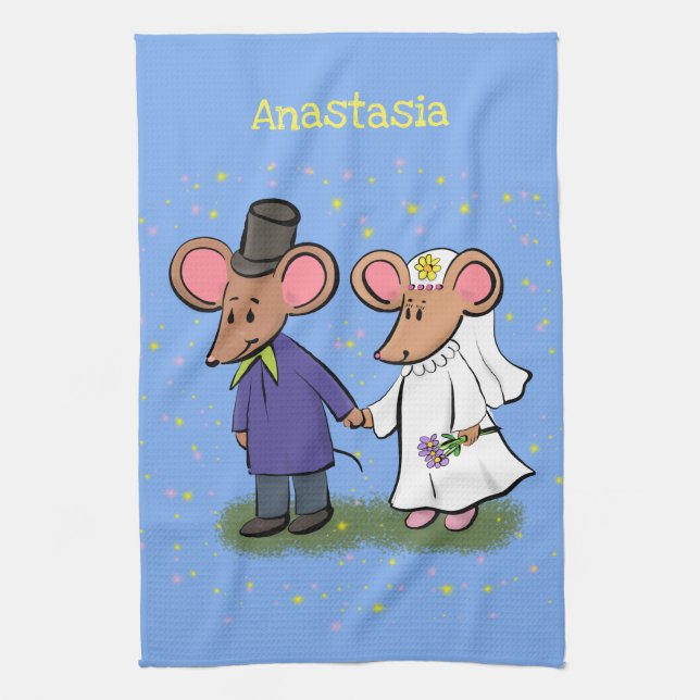 Cute mouse couple cartoon illustration kitchen towel (Vertical)
