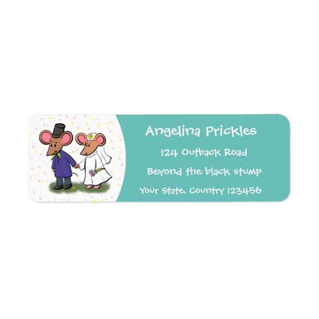 Cute mouse couple cartoon illustration label (Front)