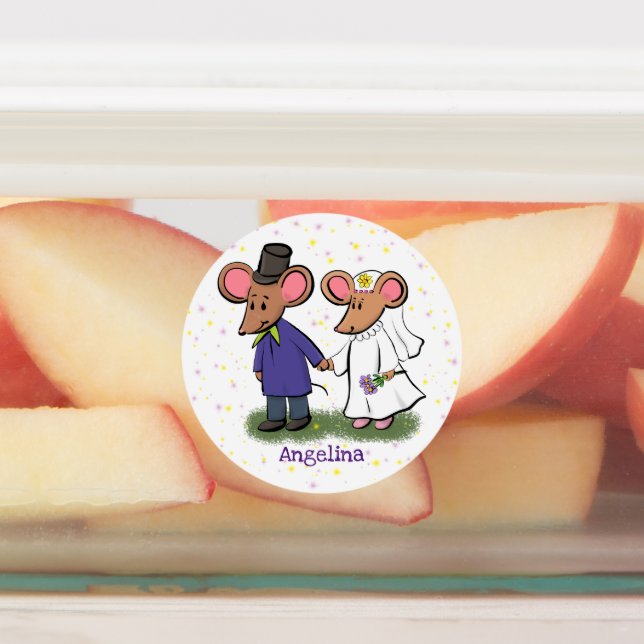 Cute mouse couple cartoon illustration labels (Affixed)