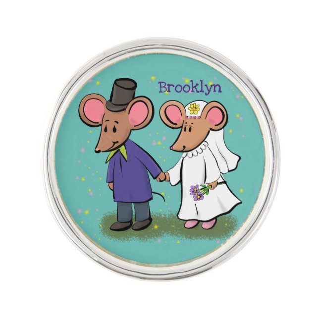 Cute mouse couple cartoon illustration lapel pin (Front)