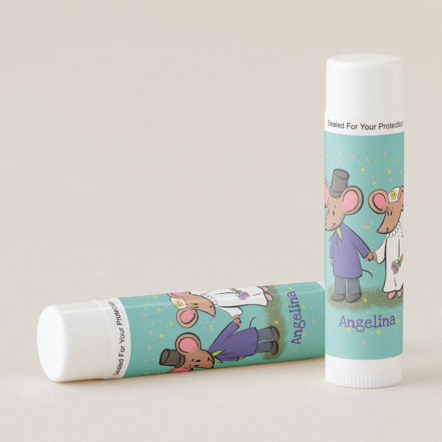 Cute mouse couple cartoon illustration lip balm (Front)