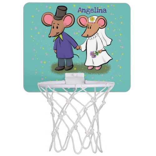 Cute mouse couple cartoon illustration mini basketball hoop