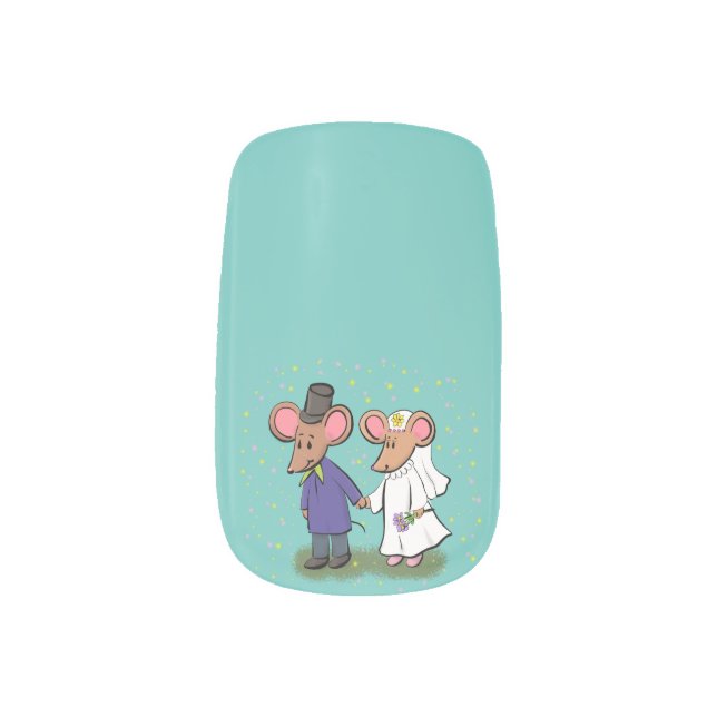 Cute mouse couple cartoon illustration minx nail art (Left Thumb)