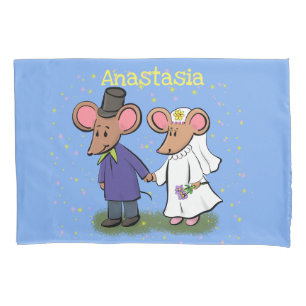 Cute mouse couple cartoon illustration pillow case