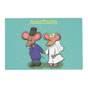 Cute mouse couple cartoon illustration placemat