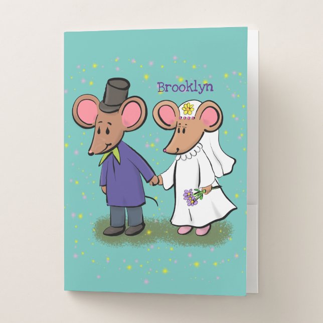 Cute mouse couple cartoon illustration pocket folder (Front)