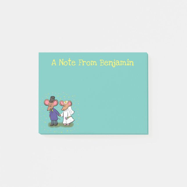 Cute mouse couple cartoon illustration post-it notes (Front)