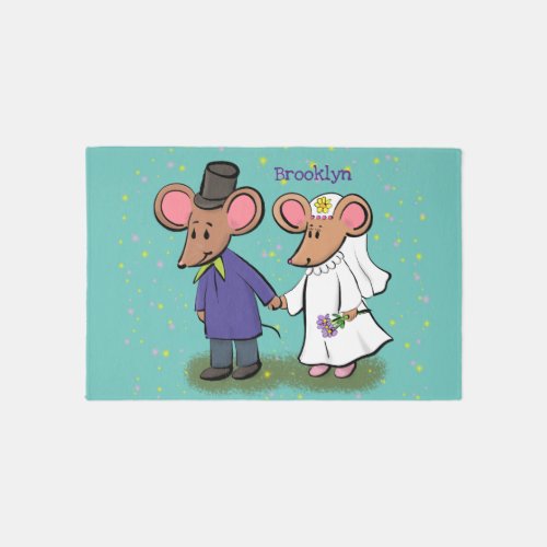 Cute mouse couple cartoon illustration rug