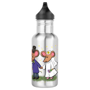 Cute mouse couple cartoon illustration stainless steel water bottle