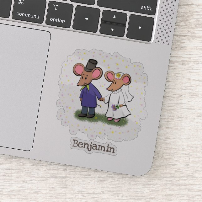 Cute mouse couple cartoon illustration sticker (Detail)