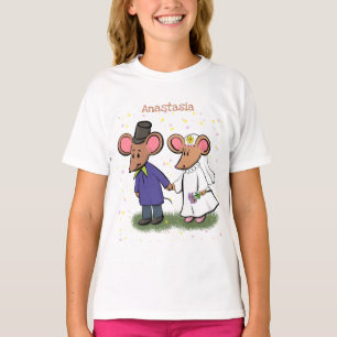 Cute mouse couple cartoon illustration T-Shirt