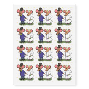 Cute mouse couple cartoon illustration temporary tattoos