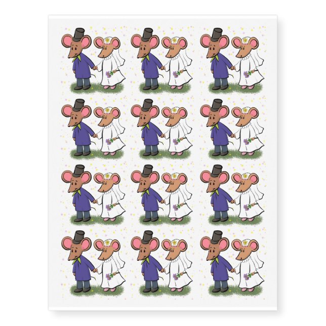 Cute mouse couple cartoon illustration temporary tattoos (Front)