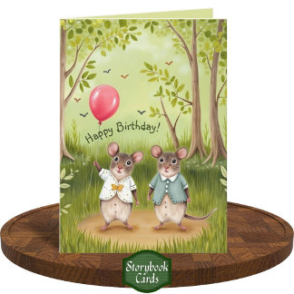 Cute Mouse Couple Forest Painting Birthday Card