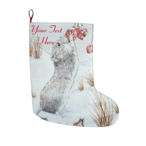 Cute mouse eating berries snow scene wildlife large christmas stocking