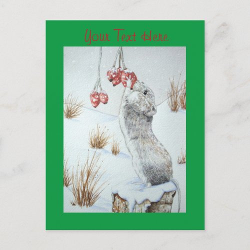 cute mouse eating berries snow scene wildlife postcard