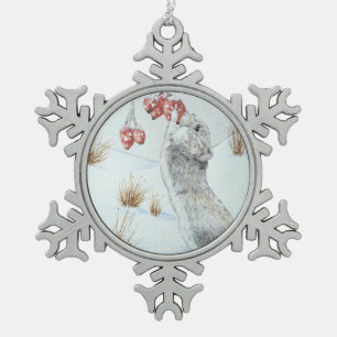 Cute mouse eating berries snow scene wildlife snowflake pewter christmas ornament