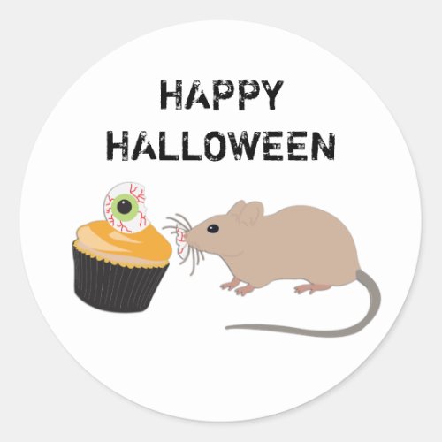 Cute Mouse Eating Halloween Eyeball Cupcake Classic Round Sticker