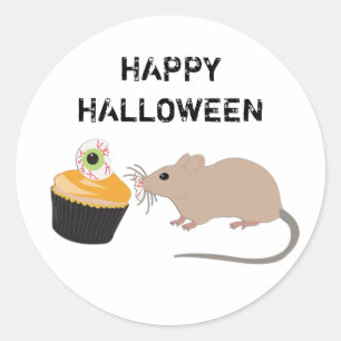 Cute Mouse Eating Halloween Eyeball Cupcake Classic Round Sticker