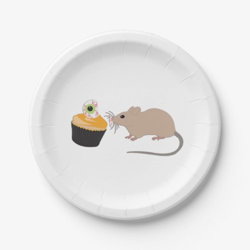 Cute Mouse Eating Halloween Eyeball Cupcake Paper Plates