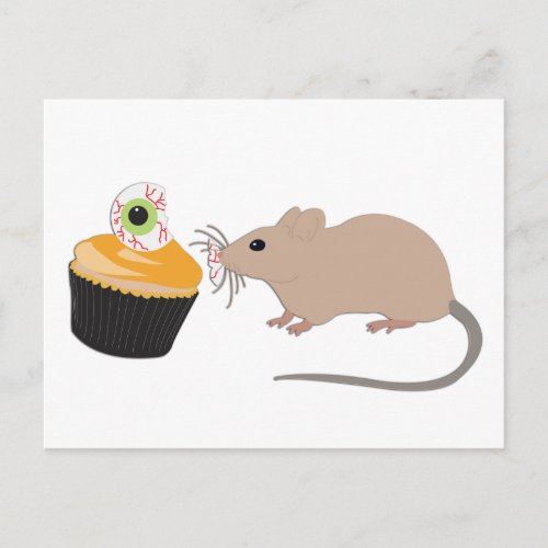 Cute Mouse Eating Halloween Eyeball Cupcake Postcard