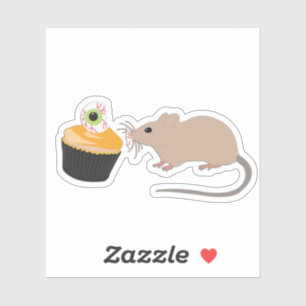 Cute Mouse Eating Halloween Eyeball Cupcake Sticker