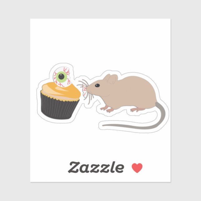 Cute Mouse Eating Halloween Eyeball Cupcake Sticker (Sheet)