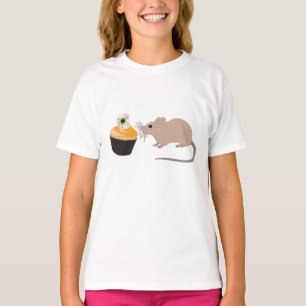 Cute Mouse Eating Halloween Eyeball Cupcake T-Shirt