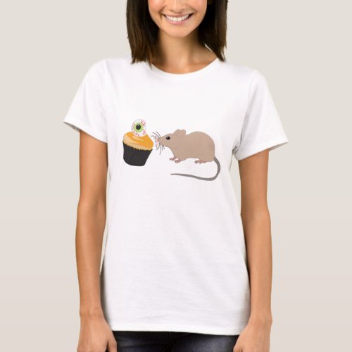 Cute Mouse Eating Halloween Eyeball Cupcake T_Shirt