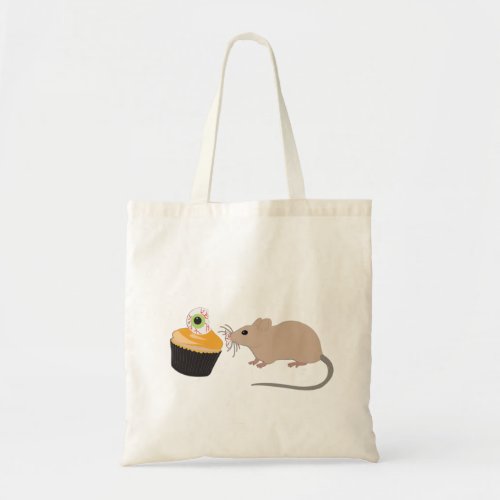 Cute Mouse Eating Halloween Eyeball Cupcake Tote Bag