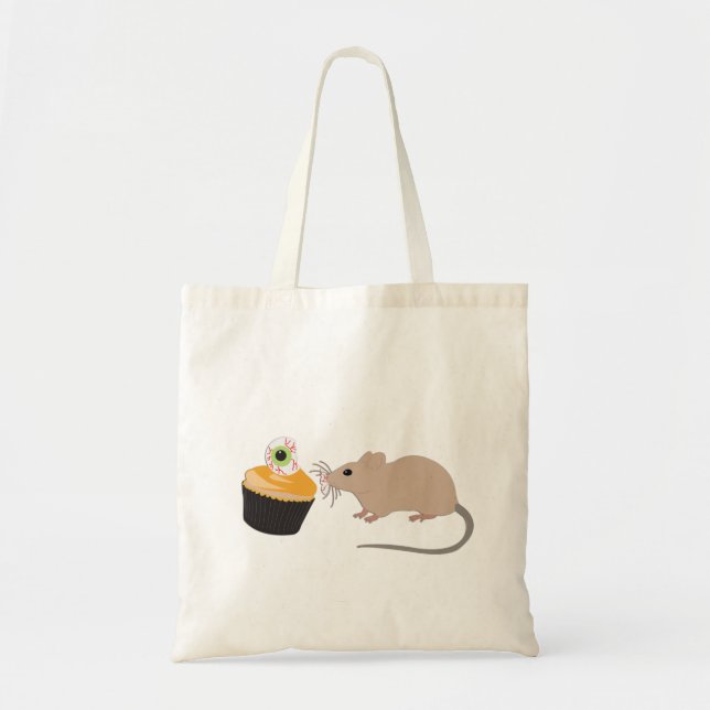 Cute Mouse Eating Halloween Eyeball Cupcake Tote Bag (Front)