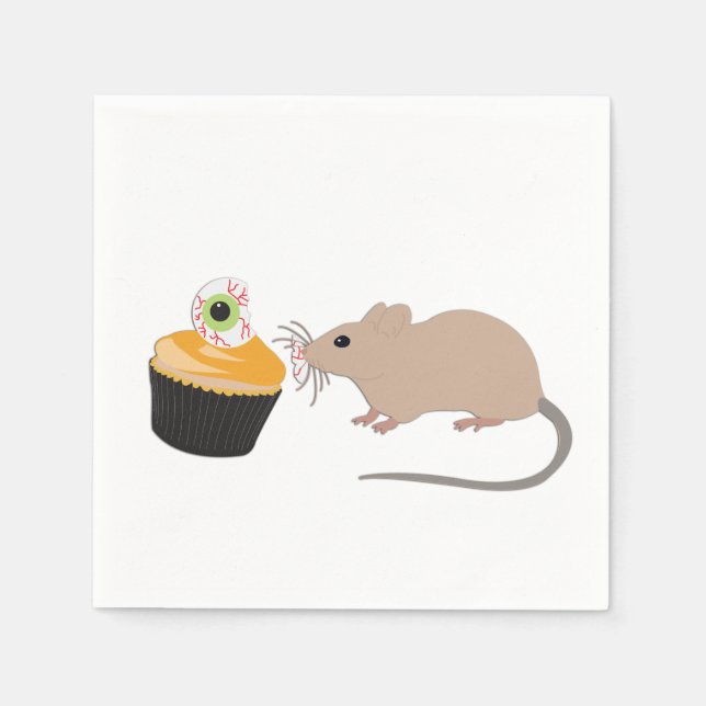 Cute Mouse Eating Halloween Eyeball Napkins (Front)