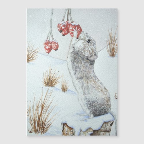 Cute mouse eating red berries snow scene wildlife