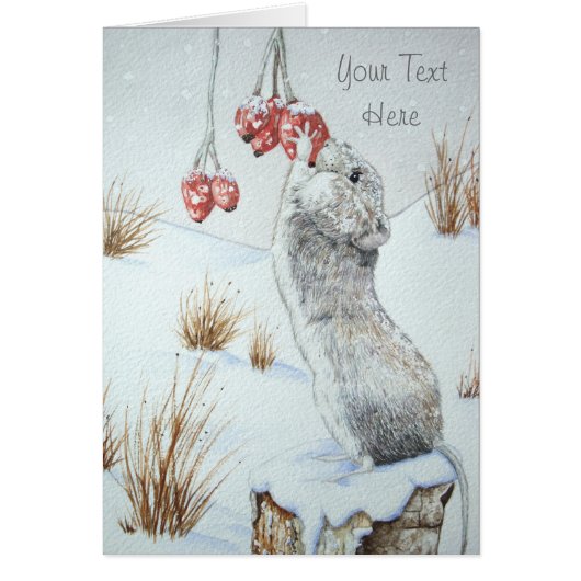 Cute mouse eating red berries snow scene wildlife (Front)