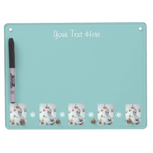 Cute mouse eating red berries snow scene wildlife  dry erase board with keychain holder