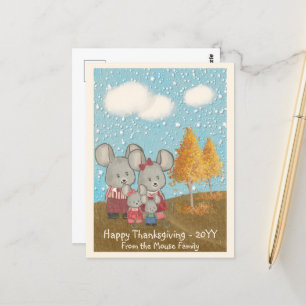 Cute Mouse Family at the Park Happy Thanksgiving Postcard
