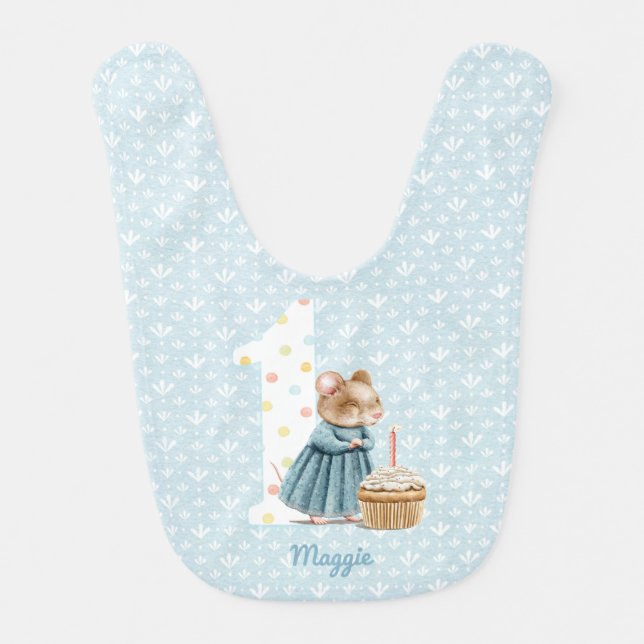 Cute Mouse First Birthday Baby Bib (Front)