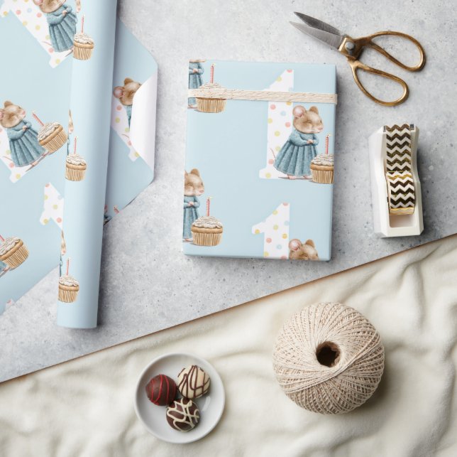 Cute Mouse First Birthday Wrapping Paper (Crafts)