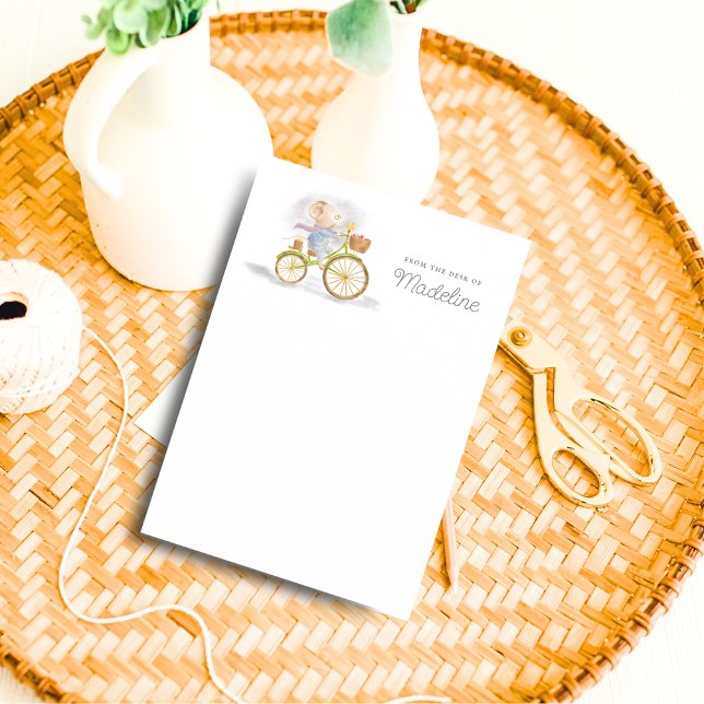 Cute Mouse From Desk of Personalized Stationery (Front - Simple Chic Cute Mouse on Vintage Bicycle From the Desk of Personalized Stationery Paper)